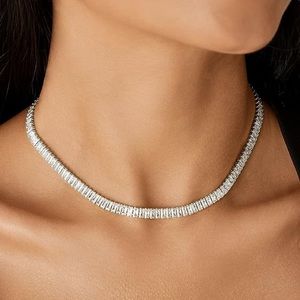Women diamond baguette tennis necklace